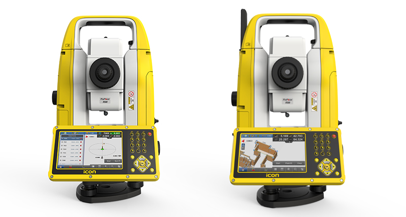 Leica iCON iCB50 and iCB70 construction manual total stations on white background.